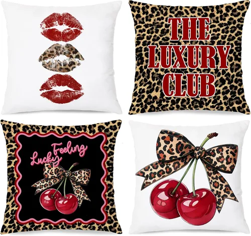 Vista 7 de Trendy Leopard Cheetah Print Pillow Covers 18x18 Set of 4
