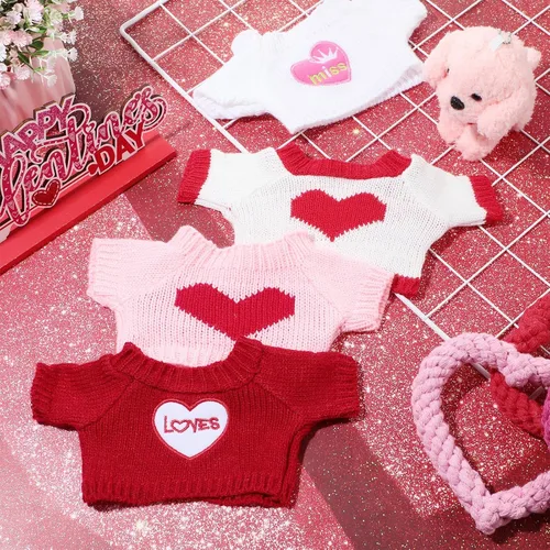 Vista 6 de Mixweer 4 piezas de ropa de hurón de San Valentín, suéter de hámster, ropa de conejillo de indias con corazón rojo, disfraz de conejo, sudadera