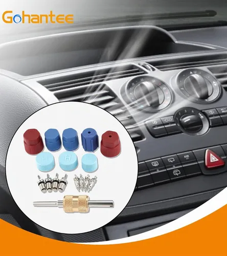 Vista 2 de Kit de núcleo de válvula de aire acondicionado, accesorios de núcleos de válvula Schrader, 17 uds. A/C R12 R134a válvula de refrigeración núcleo