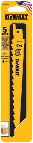 Vista 8 de DEWALT Hojas de sierra recíproca, parte trasera cónica, 6 pulgadas, 3 TPI, paquete de 5 (DW4801)