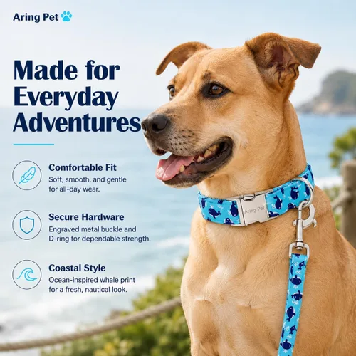 Vista 122 de Aring Pet Collar de algodón, ligero y ajustable, con hebilla de liberación rápida, para perros pequeños, medianos y grandes, para cachorros, S, Hoja
