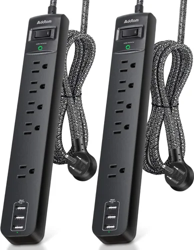 Vista 11 de Paquete de 2 Regletas Cortas con Protector de Sobretensiones - Addtam Regleta USB C, Cable de Extensión Plano de 3 pies con 5 Enchufes Ampliamente
