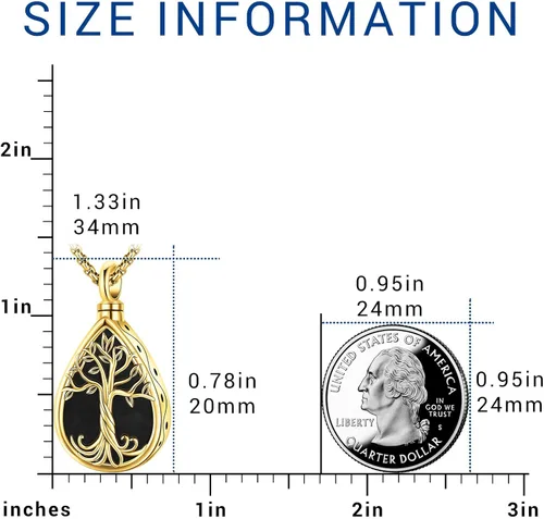 Vista 2 de Eusense Tree of Life for Ashes Urn Necklace Cremation Jewelry Oro