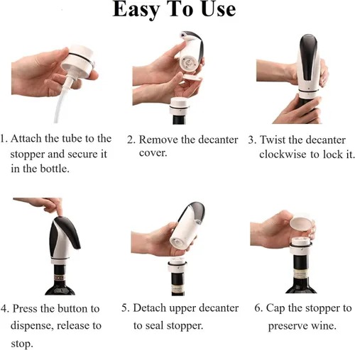 Vista 2 de Dispensador aireador de vino eléctrico, vertedor de vino automático con decantación de un solo toque, dispensador de vino recargable sin goteo con 2