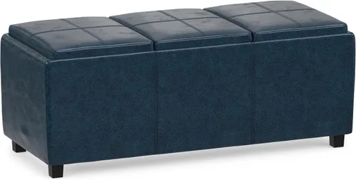 Vista 12 de SIMPLIHOME Avalon - Otomana de almacenamiento, otomana rectangular tapizada de cuero vegano de 42 pulgadas de ancho en color negro carbón, mesa