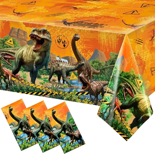 Vista 9 de Tiamon 3 Piezas Manteles de Dinosaurio Cubiertas de Mesa para Fiestas de Dinosaurio Manteles de Plástico para Niños Adultos Suministros para Fiestas