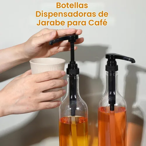 Vista 5 de Botellas de jarabe de 25 onzas con bomba, botellas de cuello largo, dispensador de bomba de jarabe de plástico para cafeterías, accesorios