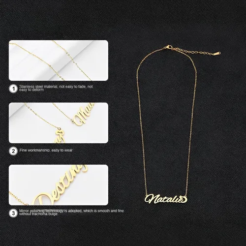 Vista 4 de GXFCNNYY Collar con nombre personalizado chapado en oro de 18 quilates y plata, colgante grabado personalizado para mujer, regalo de joyería delicada