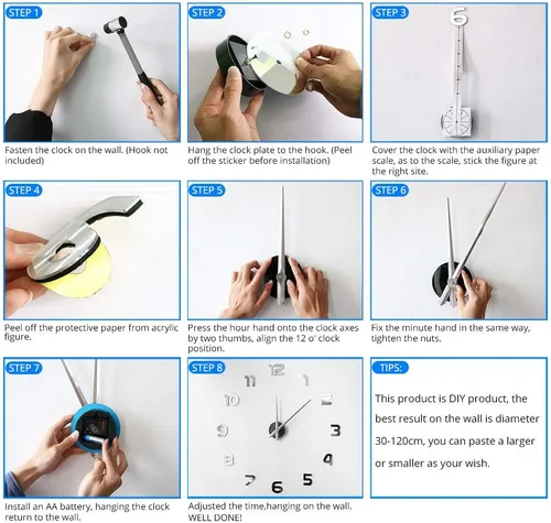 Vista 6 de Tabla periódica de elementos - Kit de reloj acrílico moderno para diseño de pared, reloj de pared sin marco 3D con calcomanías de espejo