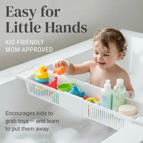 Vista 3 de KidCo S372 Cesta de almacenamiento de baño - Organizador de bañera para bebé (blanco)