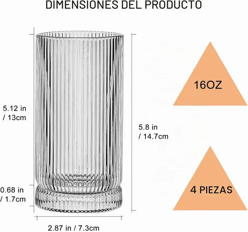 Vista 2 de Juego de 4 vasos altos de 16 onzas para cocina o bar para café helado, cóctel, leche, agua