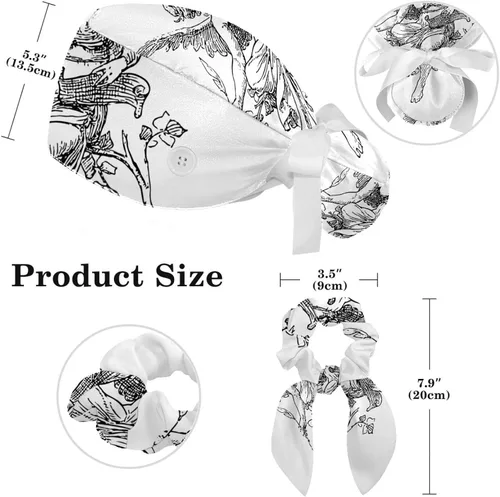 Vista 2 de Women's Working Caps with Bow Hair Scrunchy Long Hair Cover Ribbon Lace-Up Hat Sharks Sea Ocean