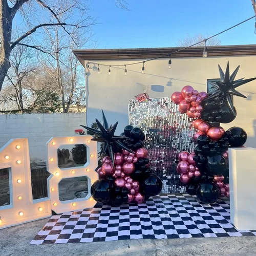Vista 6 de 6 globos de estrella negra, globos de 22 pulgadas, globos de papel de aluminio con forma de estrella de Mylar para fiestas de cumpleaños, bodas