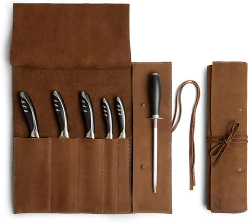 Vista 10 de Estuche de cuero rústico para cuchillos, bolsa duradera para cuchillos de chef para chefs profesionales, bolsa de rollo de cuchillos, funda