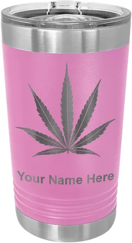 Vista 7 de LaserGram Vaso de pinta aislado al vacío de 16 onzas, hoja de marihuana, grabado personalizado incluido (negro)