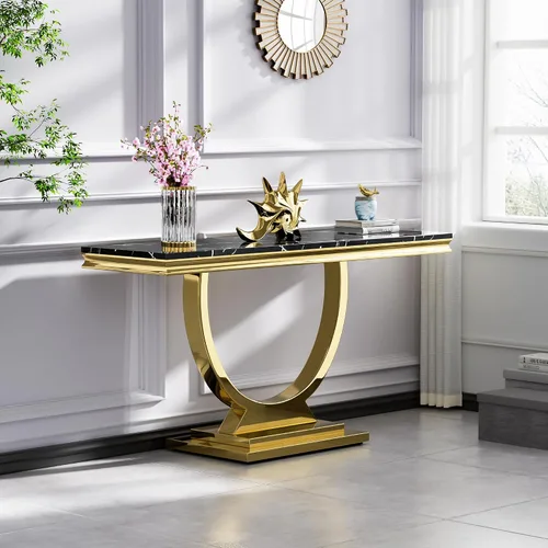 Vista 30 de Mesa de centro de lujo de mármol sintético con base en U de Mármol A-blanco oro15