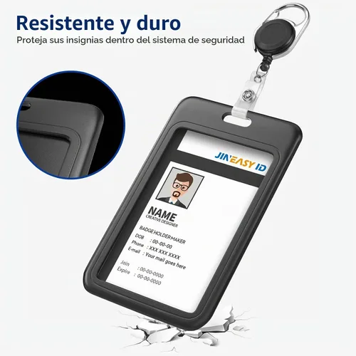 Vista 5 de JINEASY ID Paquete de 2 portadores de credenciales de plástico duro verticales para tarjetas de trabajo y tarjetas de acceso, uso intensivo, negro