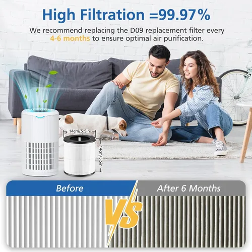 Vista 6 de JORAIR Filtro de repuesto para purificador de aire Tailulu D09, filtro HEPA verdadero de grado H13 3 en 1, filtro giratorio 360, paquete de 2