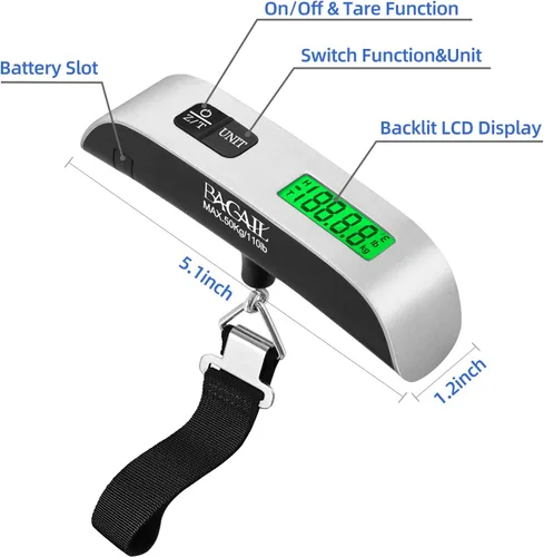 Vista 2 de BAGAIL Digital Luggage Scale, 110lbs Hanging Baggage Scale with Backlit LCD Display, Portable Suitcase Weighing Scale, Travel Luggage Weight Scale