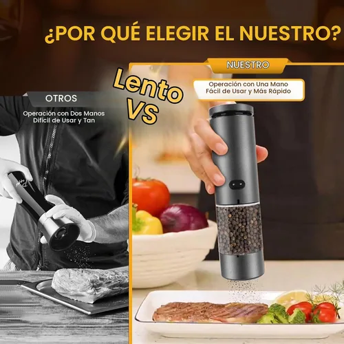 Vista 8 de Juego de Molinillo Eléctrico de Sal y Pimienta Recargable, Grosor Ajustable Externo, Molinos Automáticos de Saleros y Pimenteros, Accesorios
