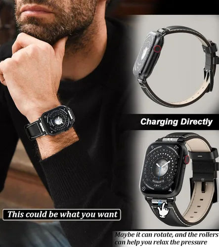 Vista 4 de Caseultra Correas de cuero compatibles con Apple Watch Band 1.929 in 1.772 in 1.732 in 1.654 in 1.614 in 1.575 in 1.496 in para hombre, correa