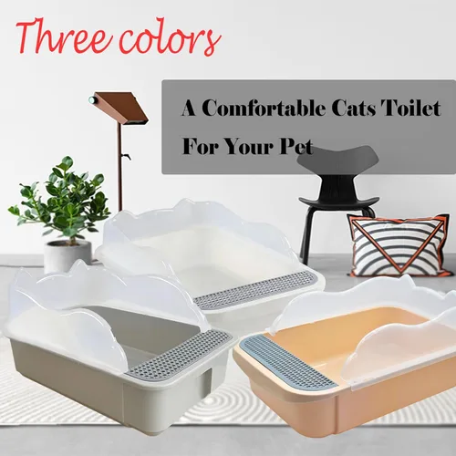 Vista 5 de kathson Caja de arena abierta para gatos con lado alto, bandeja de arena para gatos antisalpicaduras, inodoro para gatitos con cuchara de tamizar