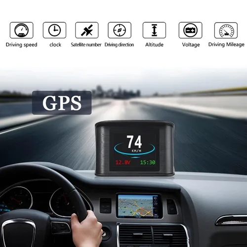 Vista 5 de Pantalla frontal inteligente, pantalla universal GPS de 2.2 pulgadas con pantalla de velocidad, altitud, voltaje, reloj y más alarma