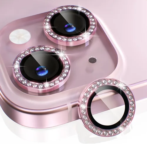 Vista 45 de Choiche Compatible para iPhone 15/iPhone 15 Plus Protector de Lente de Cámara Brillante, Vidrio Templado 9H Cubierta de Cámara Protector de Pantalla
