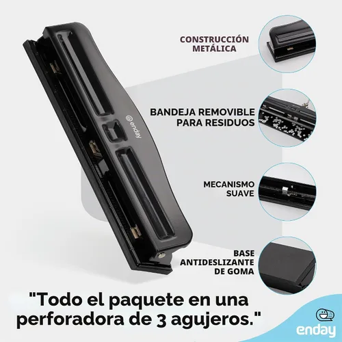 Vista 3 de Enday Perforadora de 3 agujeros para carpetas, perforadora de tres agujeros Negro