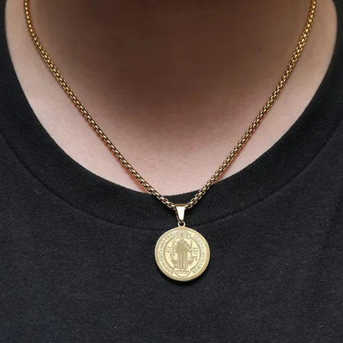 Vista 6 de STWTR Collar de medalla de San Benito de acero inoxidable medalla de sacramento cristiano joyería antimalvada regalo católico para hombres y mujeres