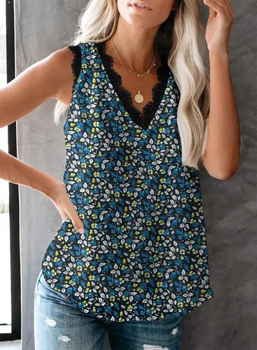 Vista 14 de VIISHOW - Camiseta sin mangas, sexy, con cuello en V y bordes de encaje para mujer, camisola de vestir, camisas de gasa, sin mangas, casuales