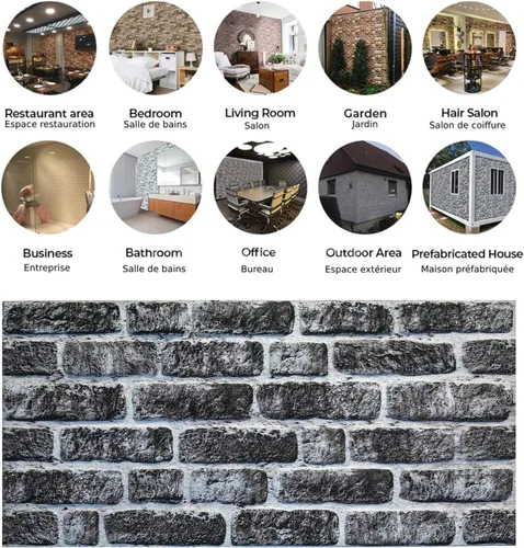 Vista 8 de Dundee Deco Paneles de pared 3D de ladrillo sintético, revestimiento, paneles de pared con aspecto de piedra blanca carbón, revestimiento de espuma