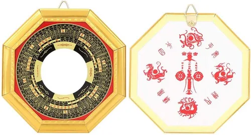 Vista 5 de Tyenaza Espejo cóncavo tradicional chino de Feng Shui, espejo Bagua para negocios en casa, protección de la suerte contra especiales dañinos