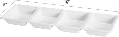 Vista 2 de Bandejas de alimentos de 4 secciones, platos desechables de plástico blanco para servir condimentos de postres, dulces, platos de frutas en rodajas