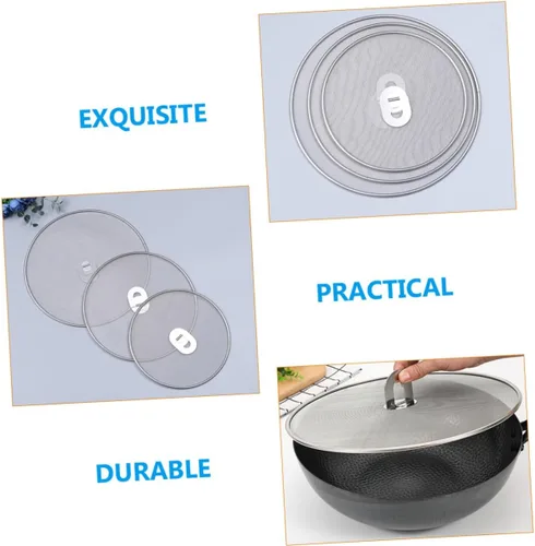 Vista 6 de 3pcs Stainless Steel Splatter Screen for Frying Pan Oil Guard