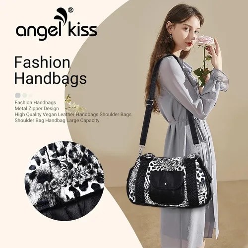 Vista 7 de Angelkiss - Bolsos y bolsos de mano para mujer, de cuero vegano lavado, bolso cruzado estilo hobo