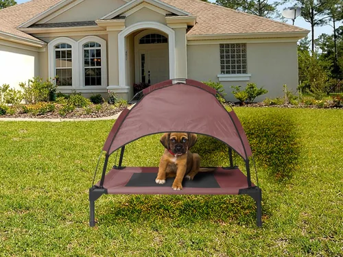 Vista 8 de Cama elevada para perros de 28 pulgadas con toldo, impermeable y transpirable, cama pequeña refrescante para perros con tienda de campaña de sombra