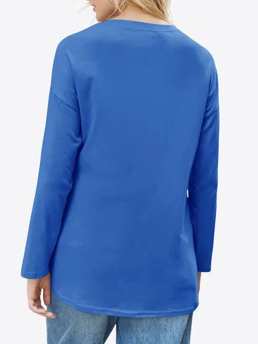Vista 34 de Fisoew Camisetas de manga larga para mujer, holgadas, casuales, con cuello redondo, blusa suave