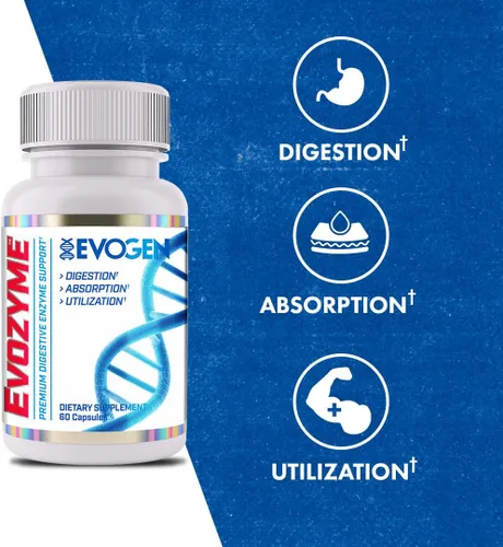 Vista 3 de Evogen Evozyme Digestive Enzymes Salud intestinal 60 Cápsulas Protease, lactase, amylase and lipase to break down proteins, carbs and fats for