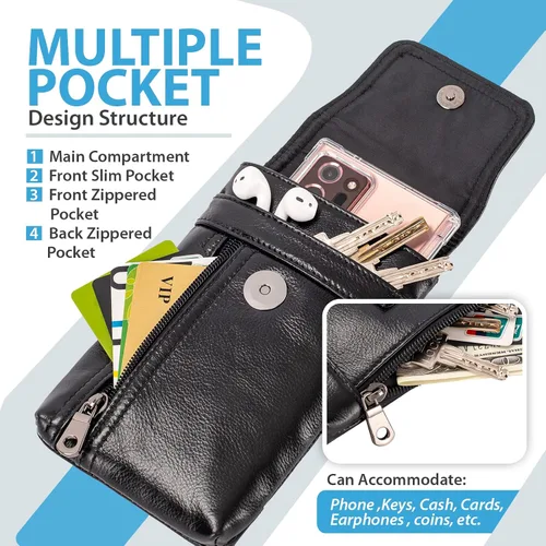 Vista 3 de Funda de cuero genuino para teléfono celular para cinturón, funda para cinturón para iPhone 17 Pro 16e 15 Pro 14 Pro 13 Pro 12 Pro Samsung Galaxy