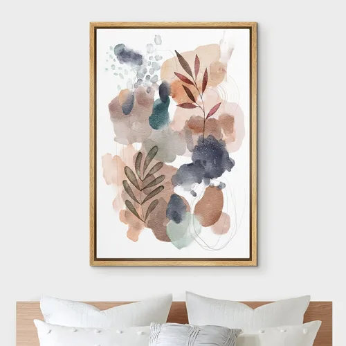Vista 3 de NWT Lienzo enmarcado para pared, acuarela, pastel, plantas de bosque, ilustraciones abstractas, naturaleza, arte moderno, decorativo, floral
