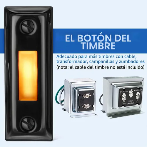 Vista 6 de Dreyoo Botón de timbre de puerta de metal, botón de timbre de puerta con cable de metal resistente con luz LED montada en la pared, botones