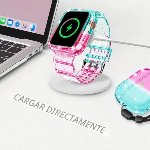 Vista 5 de DABAOZA - Correa compatible con Apple Watch de 41, 40 y 38 mm, con protector de funda, transparente, para mujeres y hombres, correa deportiva de TPU