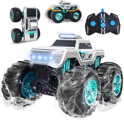 Vista 4 de Auto de control remoto impermeable, 1:16 RC Monster Truck Toys, 900mAh 40+ Min Play, 2.4GHz 4WD Off-Road, auto de control remoto anfibio para niños
