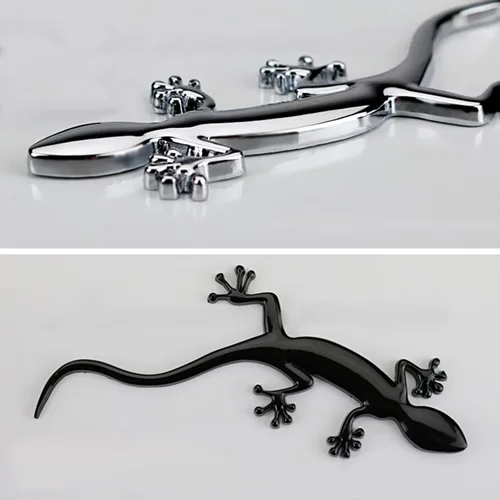 Vista 5 de Gecko - Emblema de metal, 2 calcomanías 3D de decoración de animales, decoración de cola trasera (gecko negro)