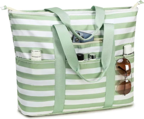 Vista 9 de LEDAOU Bolsa grande de playa para mujer, impermeable, a prueba de arena, con cremallera, bolsa de viaje para gimnasio