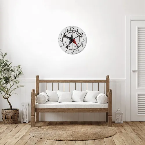 Vista 7 de Reloj de pared redondo estilo clásico con estrella de Texas occidental, reloj de madera, silencioso, sin tictac, funciona con pilas, fácil de leer