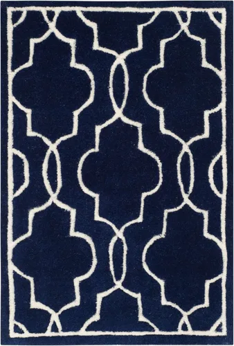 Vista 3 de SAFAVIEH Chatham Collection CHT723C - Alfombra decorativa de lana geométrica de alta calidad, hecha a mano, 2 x 3 pies, color azul oscuro/marfil