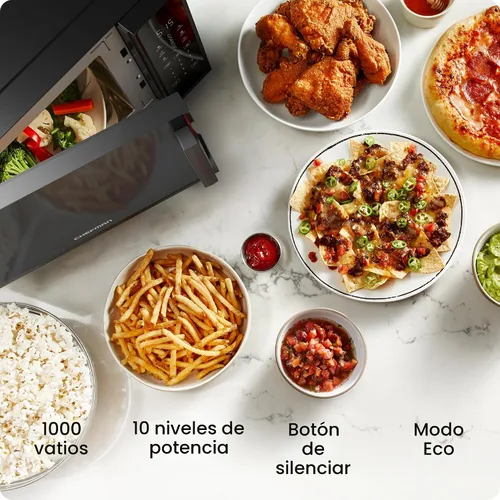 Vista 2 de Horno microondas de sobremesa Chefman 1,1 pies cúbicos, 1000 vatios con 10 niveles de potencia, 6 ajustes de cocción con cocción exprés de un toque