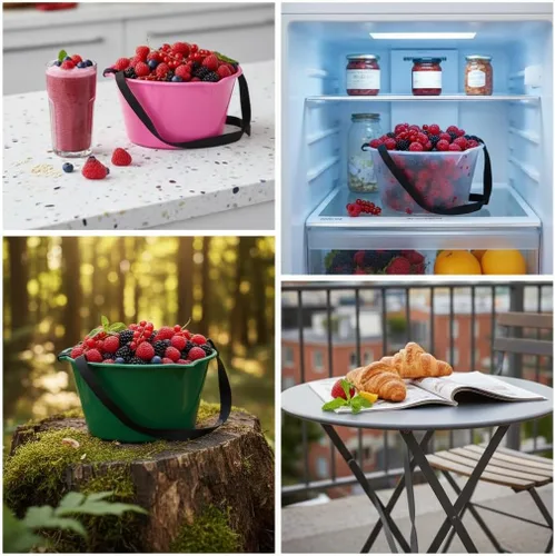 Vista 4 de Cesta de recolección de bayas - Cubo de recolección de frutas manos libres de 3L con correa ajustable (transparente)